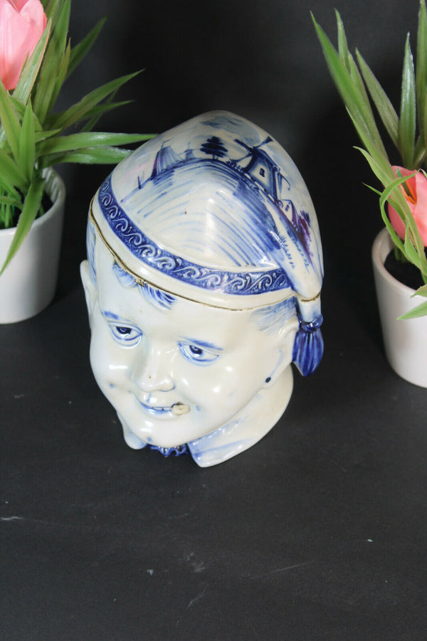 RAre antique delft pottery marked lidded box Boy mill landscape scene