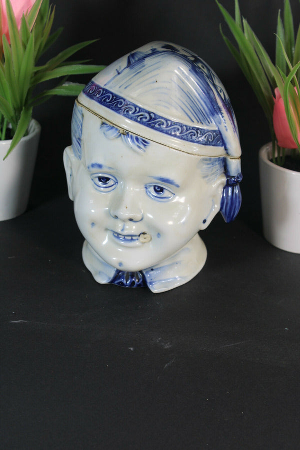 RAre antique delft pottery marked lidded box Boy mill landscape scene