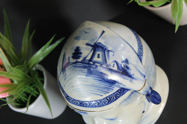 RAre antique delft pottery marked lidded box Boy mill landscape scene