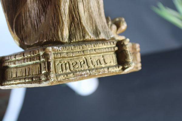 Antique chalkware Merlini signed Madonna figurine statue religious snake