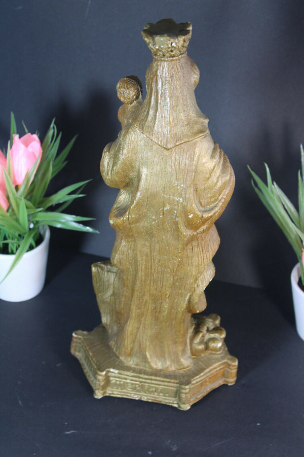 Antique chalkware Merlini signed Madonna figurine statue religious snake