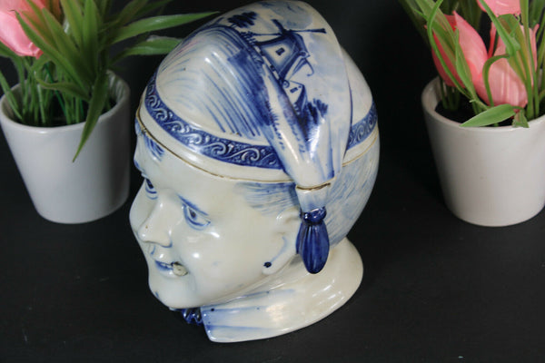 RAre antique delft pottery marked lidded box Boy mill landscape scene