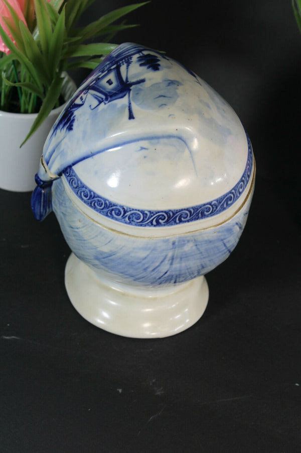 RAre antique delft pottery marked lidded box Boy mill landscape scene