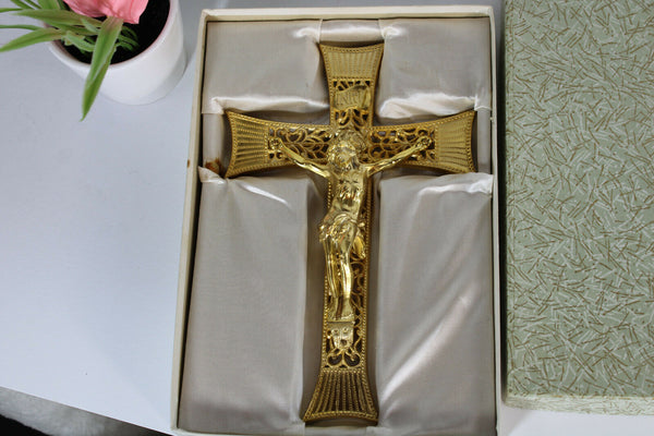 Vintage french brass crucifix cross in box religious