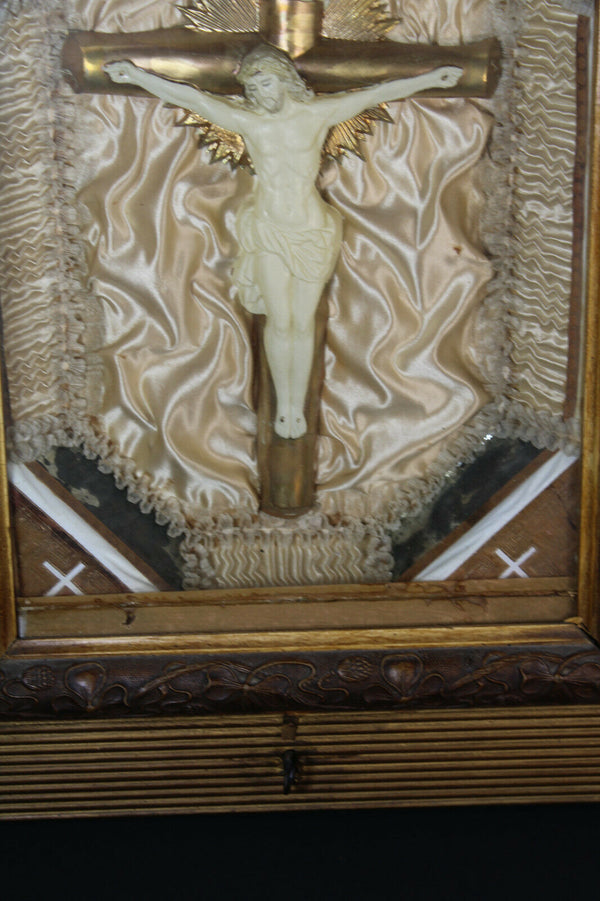 Antique Religious Wall Panel crucifix with music box rare