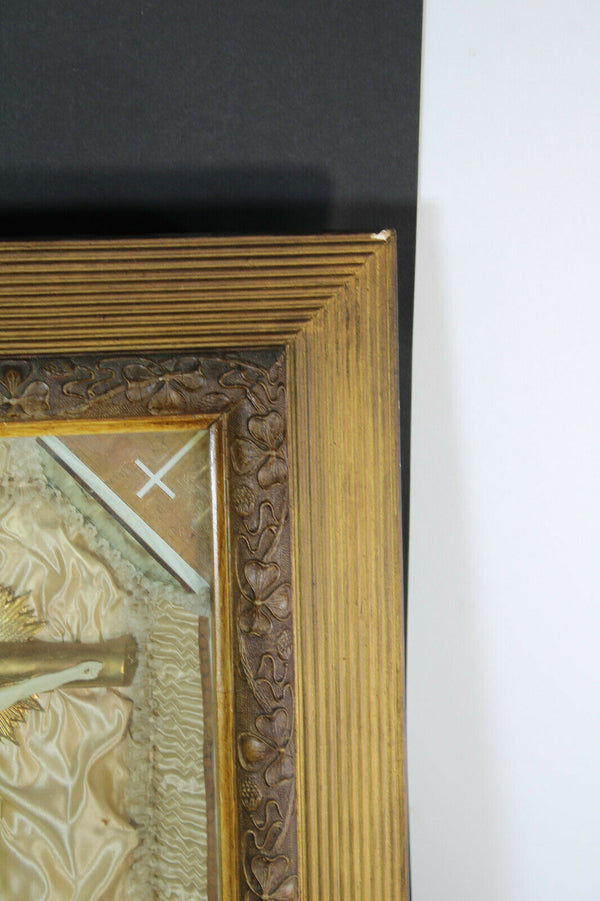 Antique Religious Wall Panel crucifix with music box rare