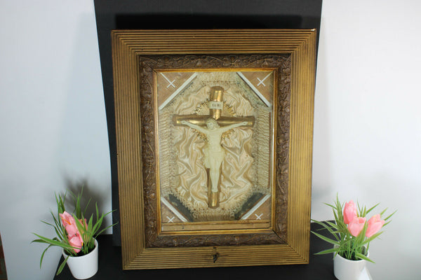 Antique Religious Wall Panel crucifix with music box rare