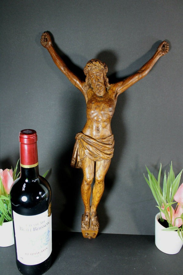 Gorgeous antique wood carved christ jesus figurine 19.6