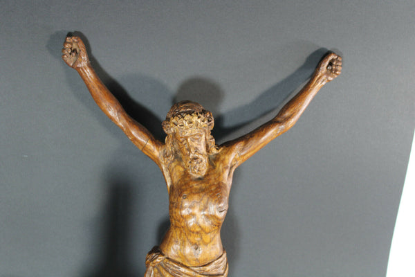 Gorgeous antique wood carved christ jesus figurine 19.6