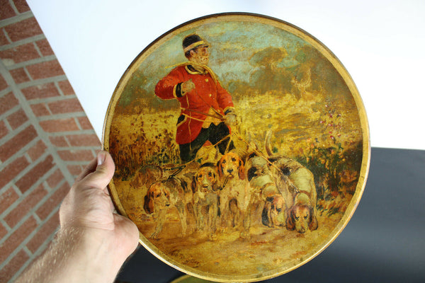 Antique PAIR Metal plates oil paintings by ALbert de Gesne hunting signed