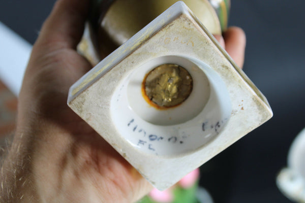 antique pair vieux paris porcelain Vases hand paint romantic scene animals