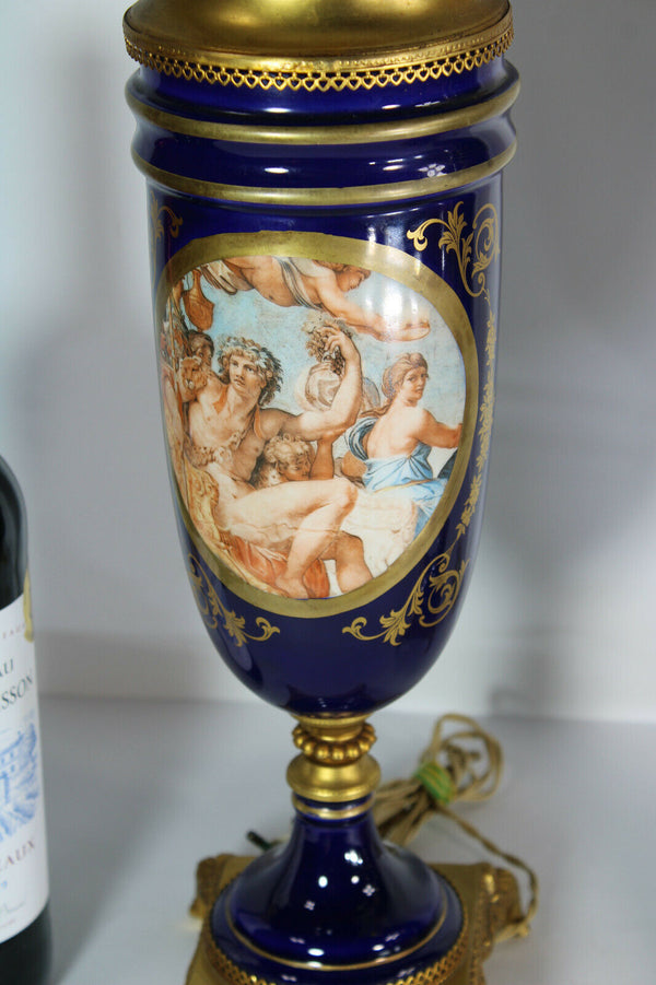 PAIR XL French limoges porcelain table lamps romantic decor glass shade