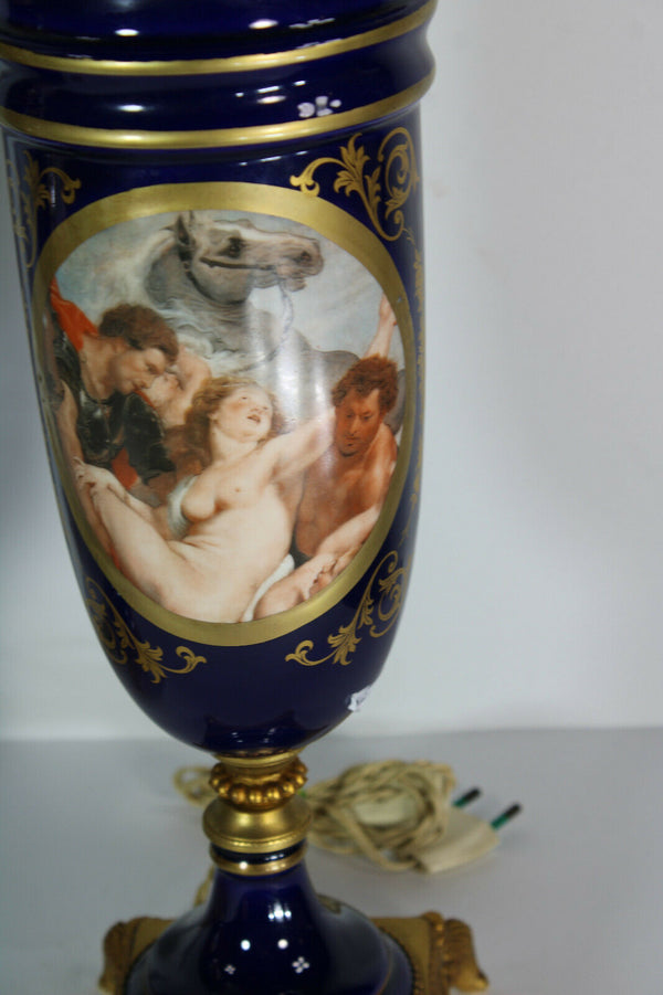 PAIR XL French limoges porcelain table lamps romantic decor glass shade