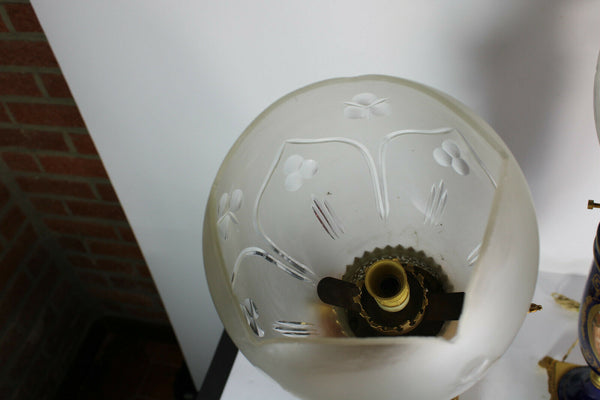PAIR XL French limoges porcelain table lamps romantic decor glass shade