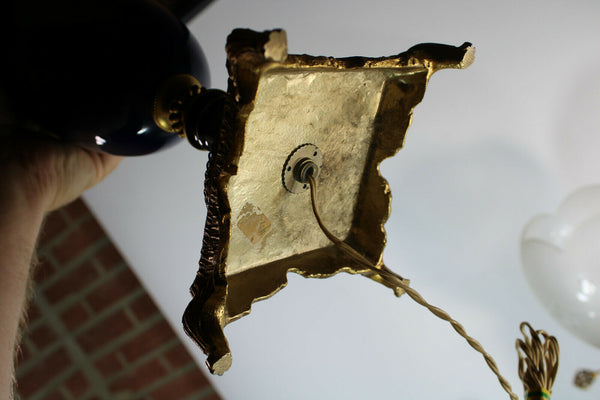 PAIR XL French limoges porcelain table lamps romantic decor glass shade