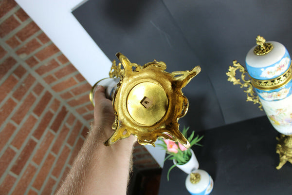 PAIR antique porcelain Brass romantic cherub putti Vases