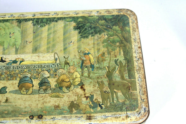 Rare Walt Disney Biscuit Tin box Snow White Dwarfs 1930 belgian Disneyana