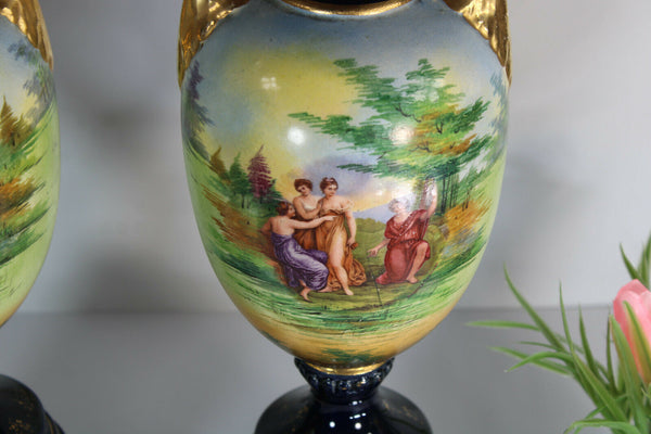 Antique english hand paint faience porcelain Romantic vases rare