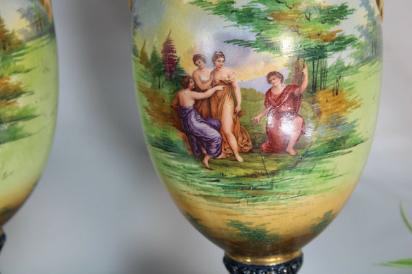 Antique english hand paint faience porcelain Romantic vases rare