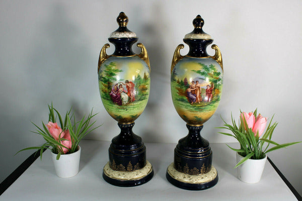 Antique english hand paint faience porcelain Romantic vases rare