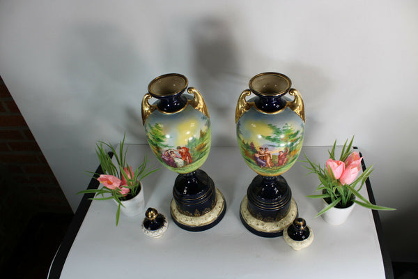 Antique english hand paint faience porcelain Romantic vases rare