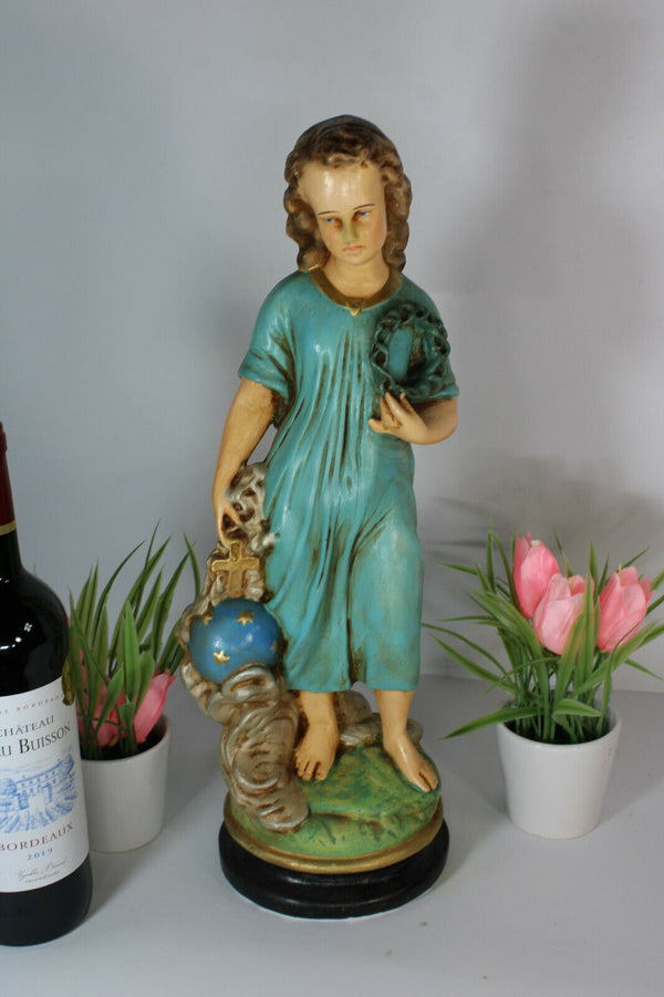 Antique French chalkware religious statue of young jesus
