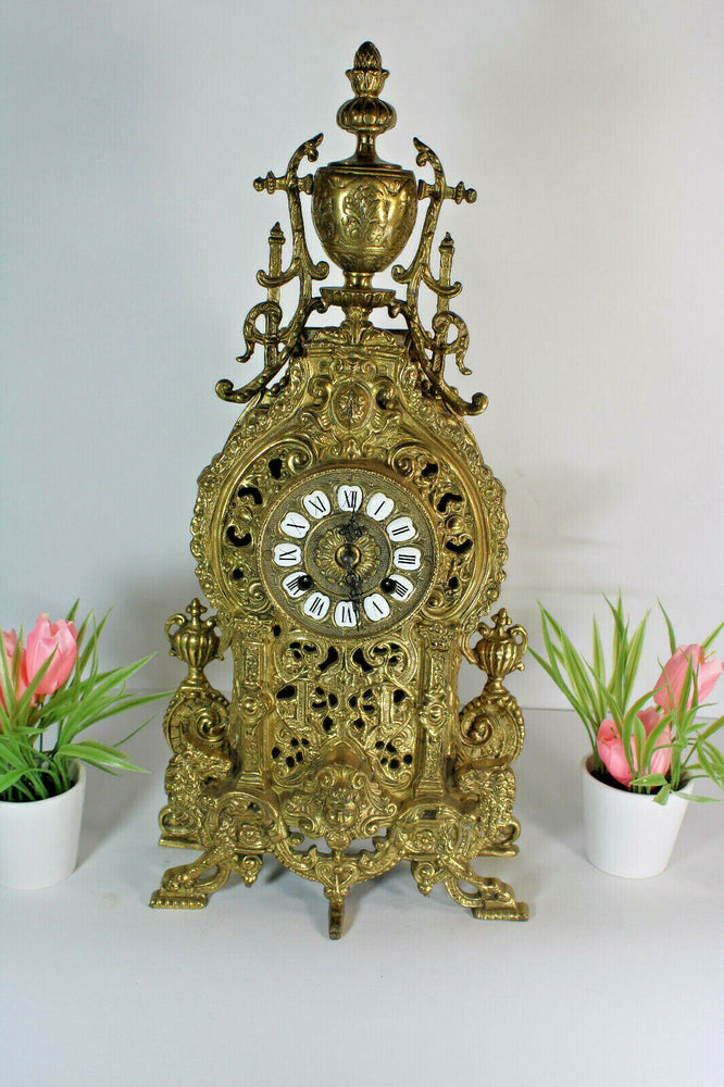 Vintage Bronze clock lions caryatid putti head clock