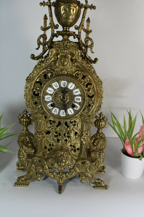 Vintage Bronze clock lions caryatid putti head clock