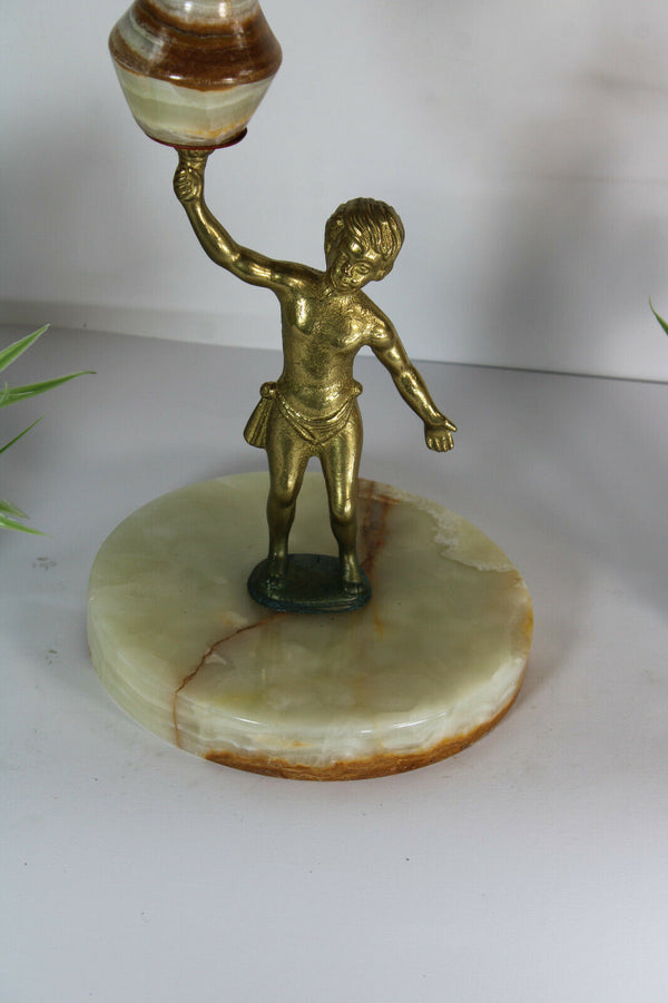 Vintage standing onyx marble putti brass figurine ashtray