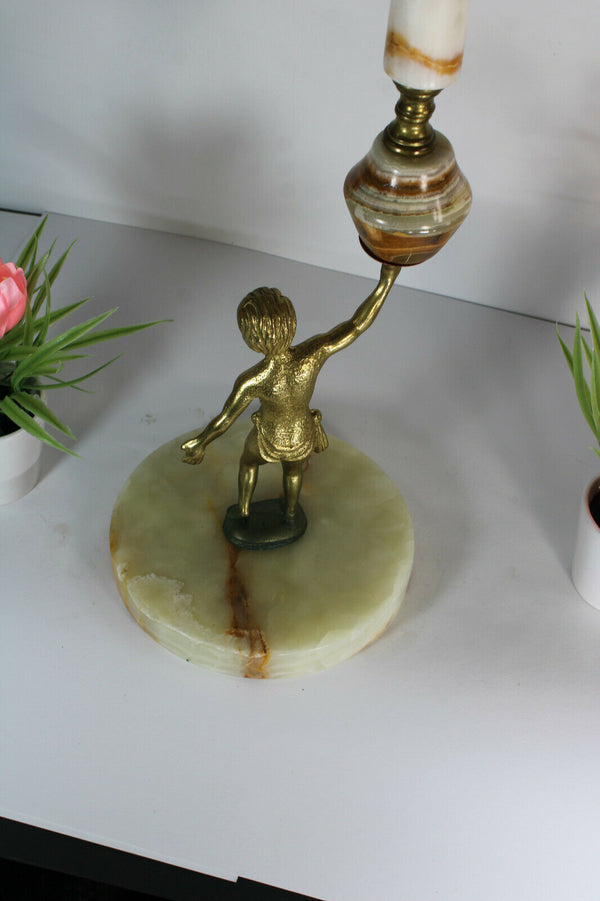 Vintage standing onyx marble putti brass figurine ashtray