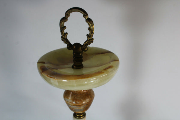 Vintage standing onyx marble putti brass figurine ashtray