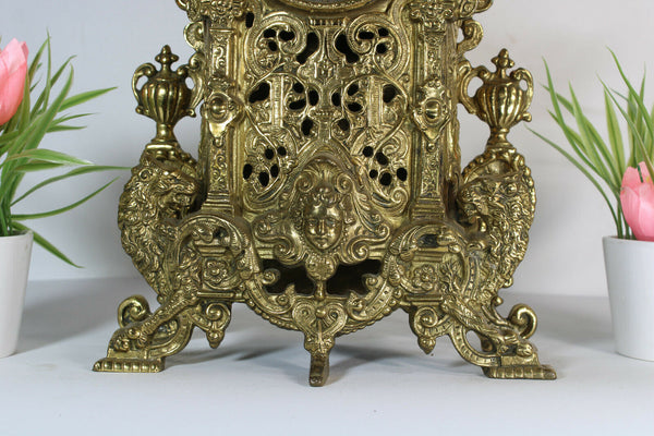 Vintage Bronze clock lions caryatid putti head clock