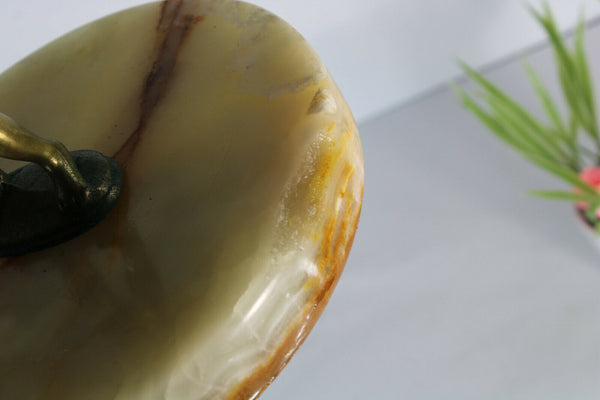 Vintage standing onyx marble putti brass figurine ashtray