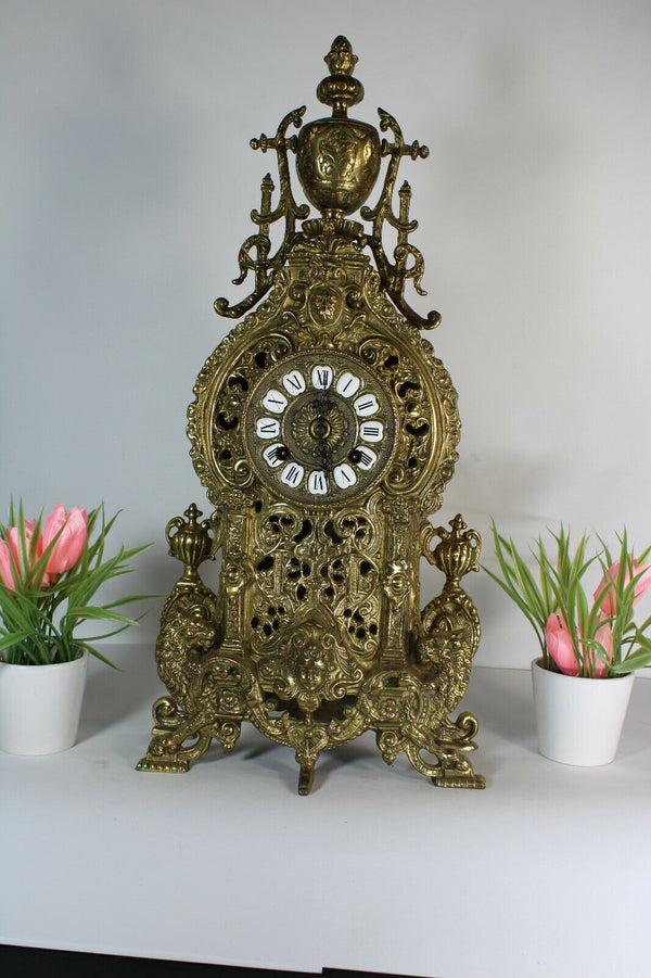 Vintage Bronze clock lions caryatid putti head clock