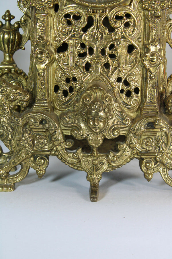 Vintage Bronze clock lions caryatid putti head clock