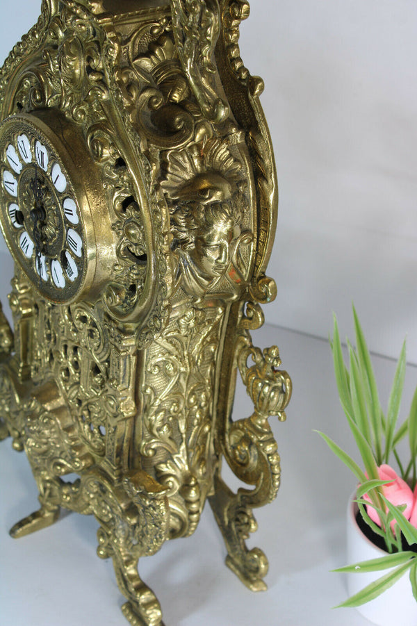 Vintage Bronze clock lions caryatid putti head clock