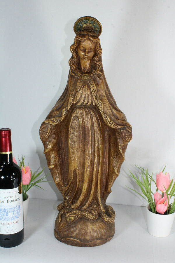 Antique Merlini Signed Chalkware XL madonna mary figurine statue religious