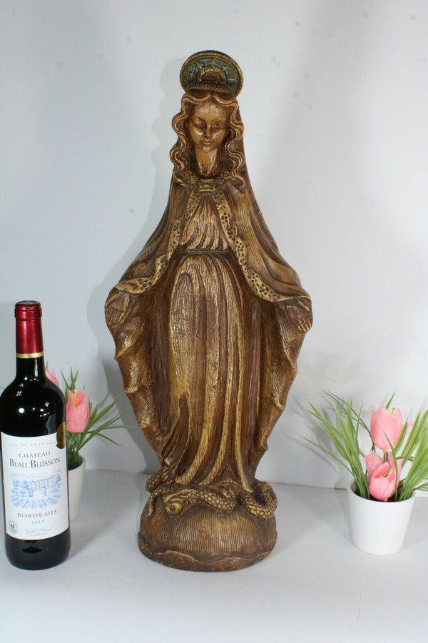 Antique Merlini Signed Chalkware XL madonna mary figurine statue religious