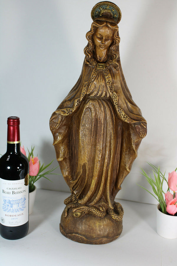 Antique Merlini Signed Chalkware XL madonna mary figurine statue religious