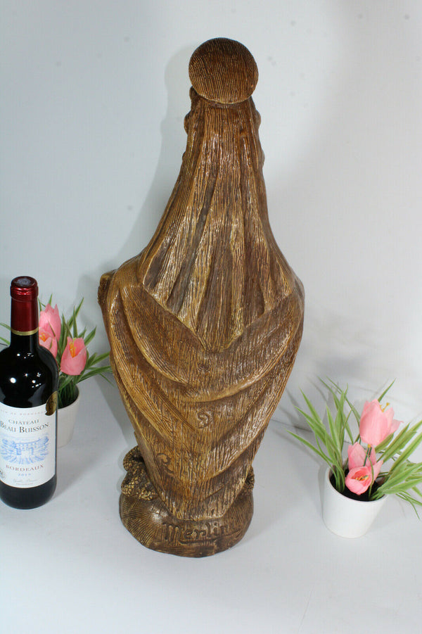 Antique Merlini Signed Chalkware XL madonna mary figurine statue religious