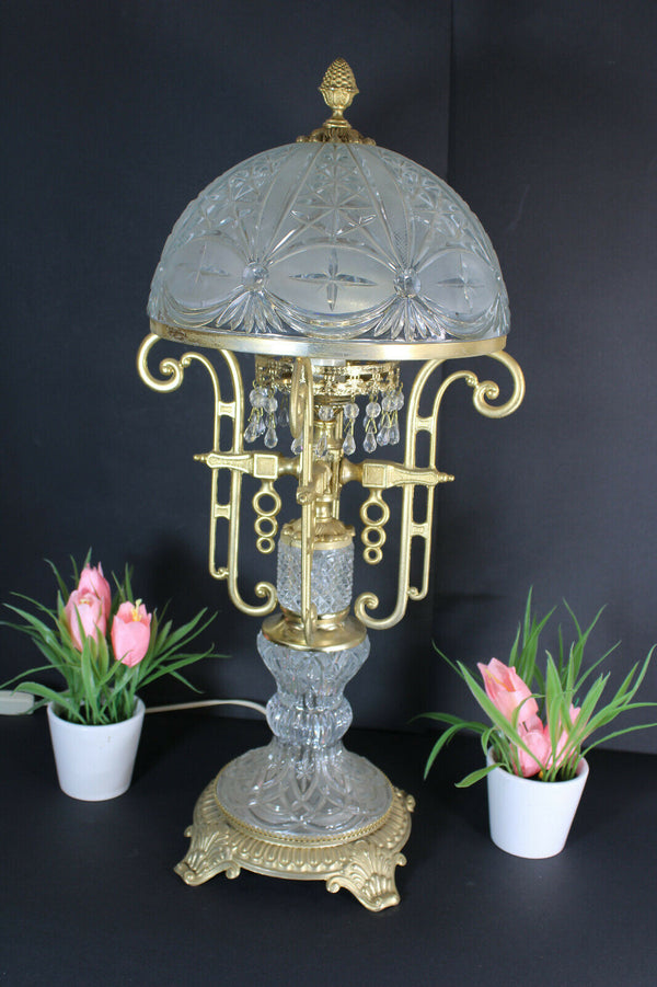 XL Vintage German Crystal glass Brass table lamp glass drops rare