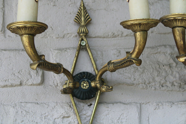 Vintage french pair bronze empire swan figurine wall lights sconces
