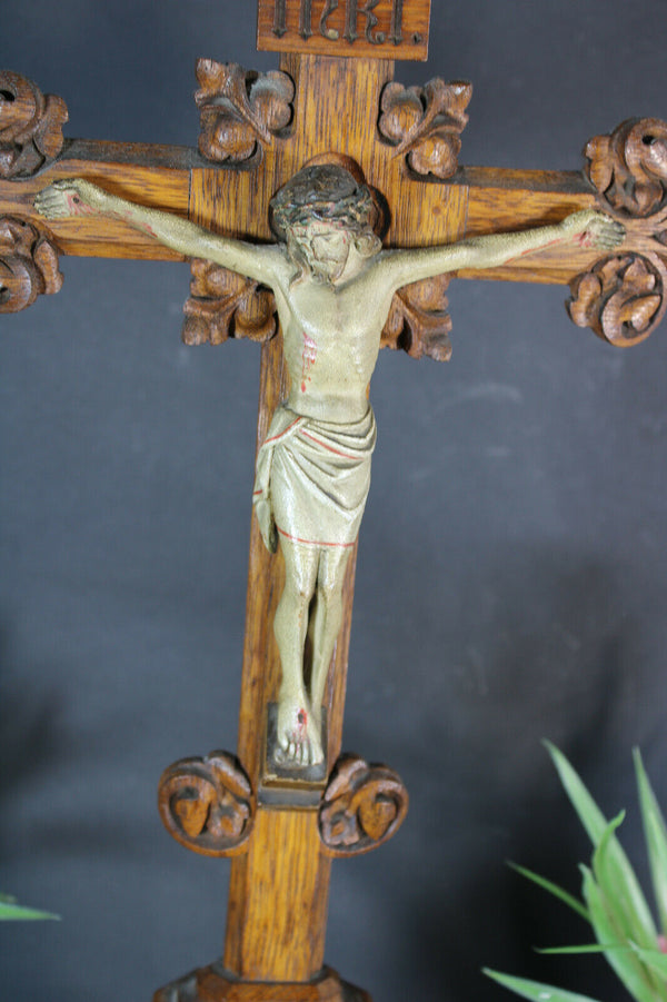 antique 1901 signed dated wood carved crucifix neo gothic rare religious
