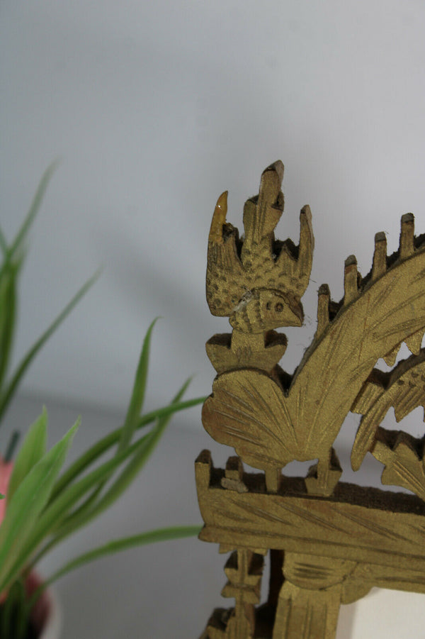 Antique french wood cut picture photo frame birds