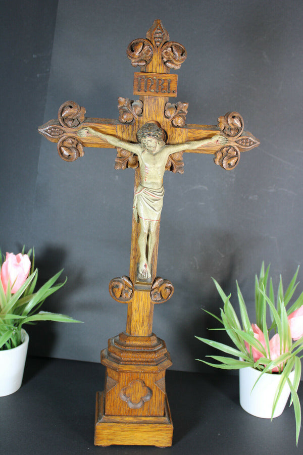 antique 1901 signed dated wood carved crucifix neo gothic rare religious