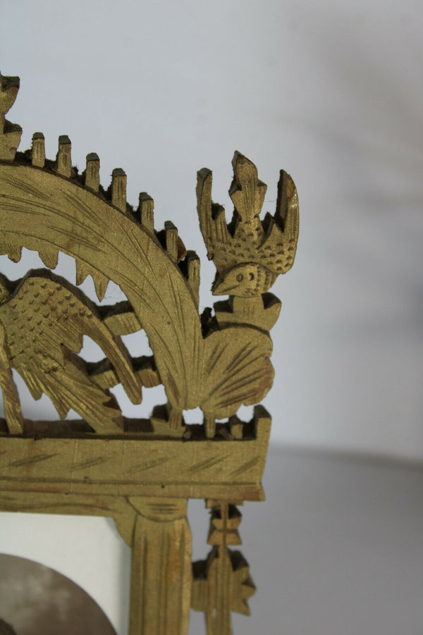 Antique french wood cut picture photo frame birds