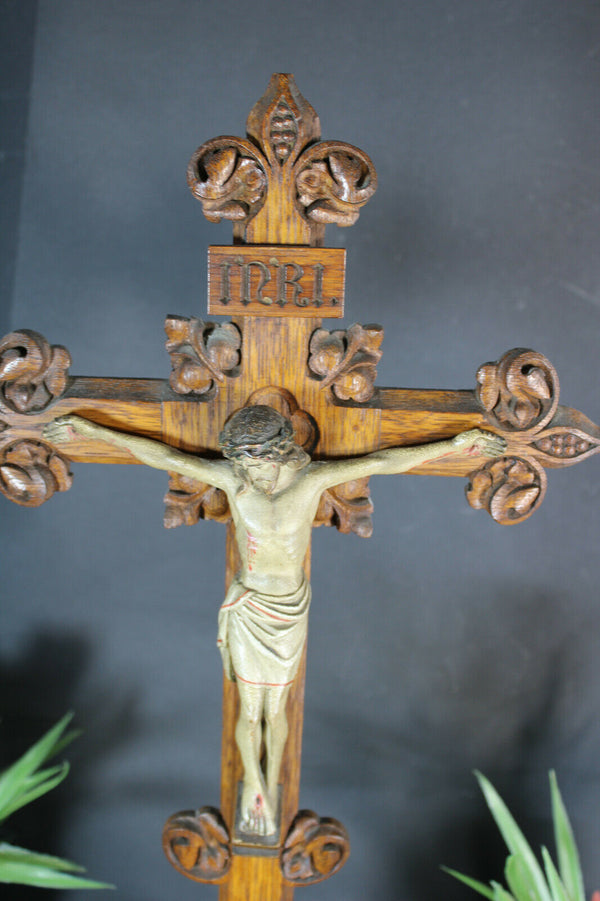 antique 1901 signed dated wood carved crucifix neo gothic rare religious