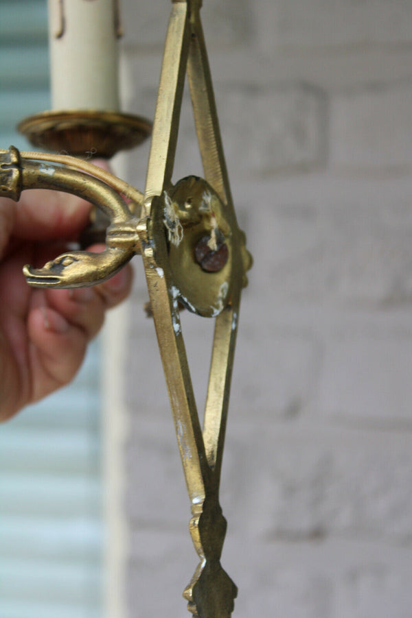 Vintage french pair bronze empire swan figurine wall lights sconces