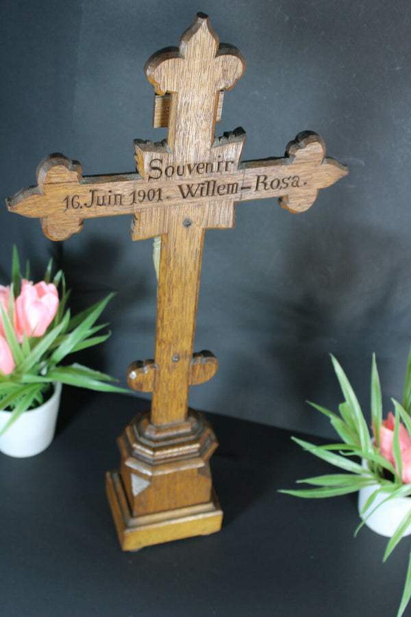 antique 1901 signed dated wood carved crucifix neo gothic rare religious