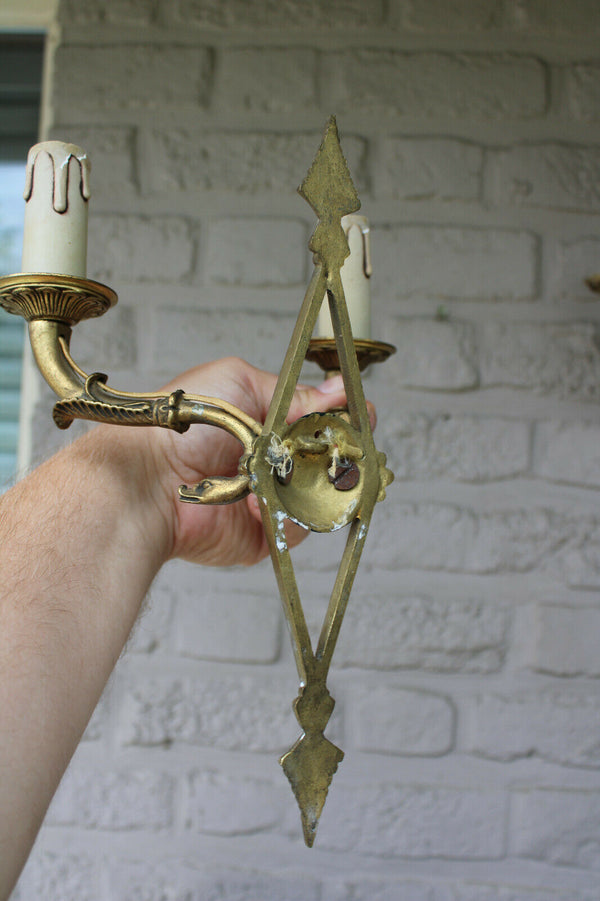 Vintage french pair bronze empire swan figurine wall lights sconces